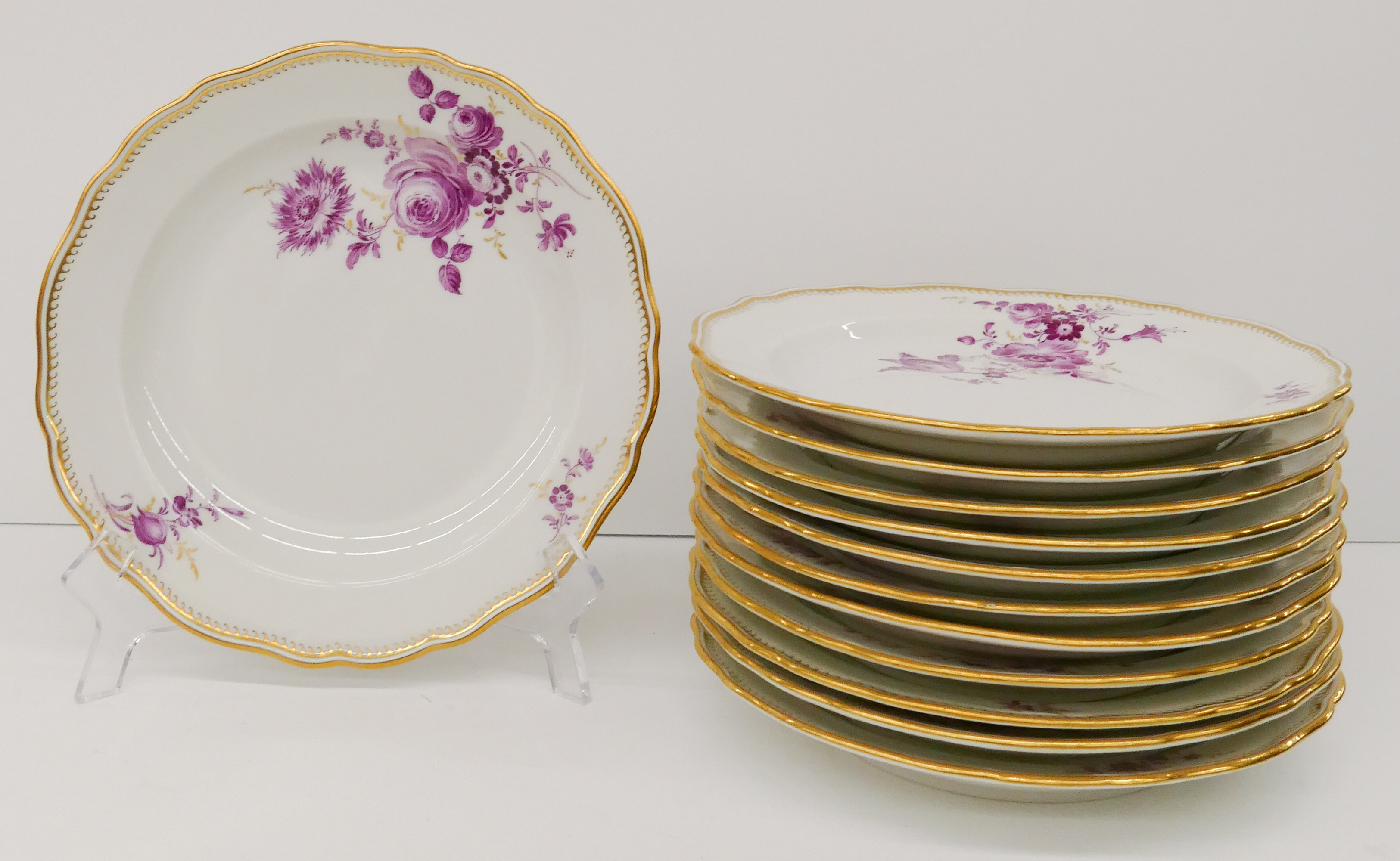 12pc Meissen Pink Flower