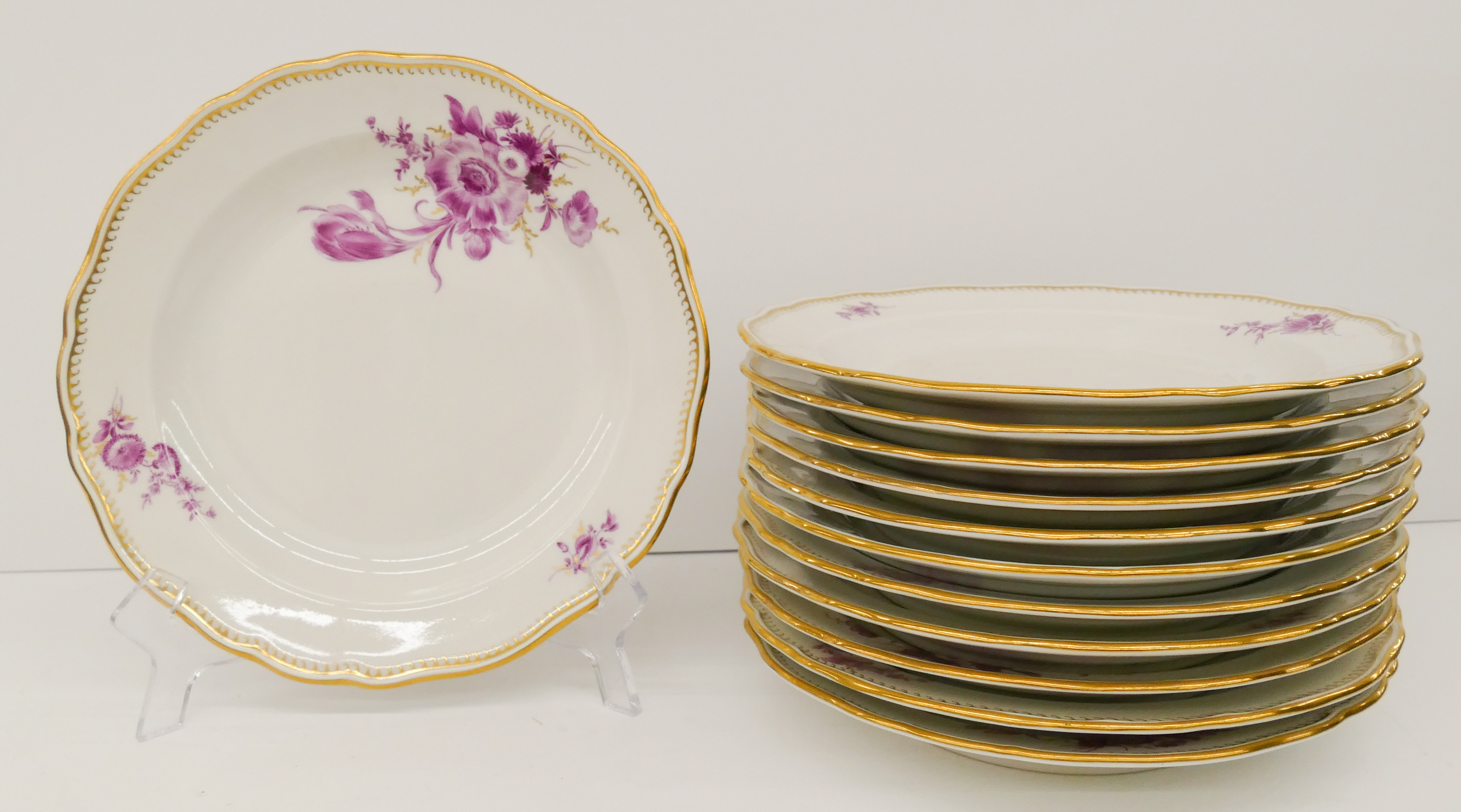 12pc Meissen Pink Flower