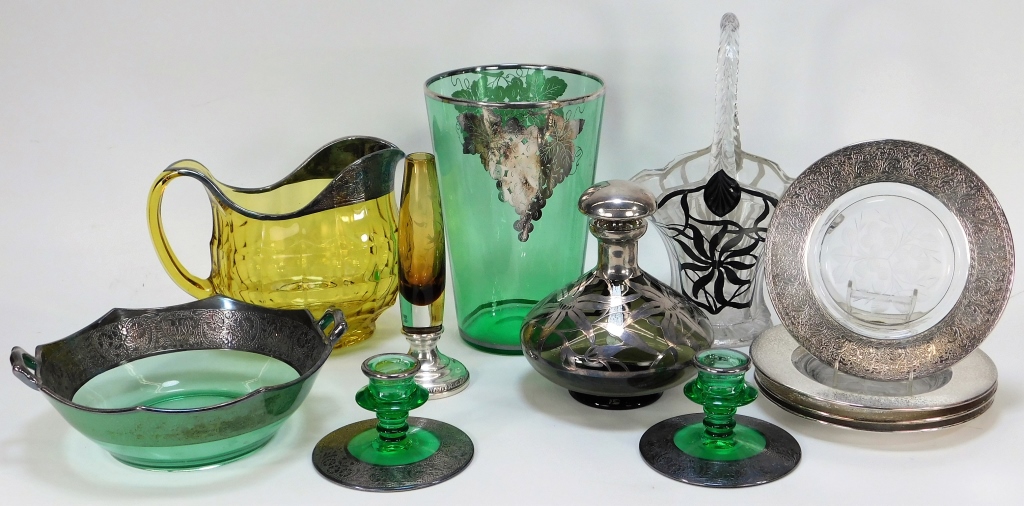 12PC SILVER OVERLAY COLORED GLASS