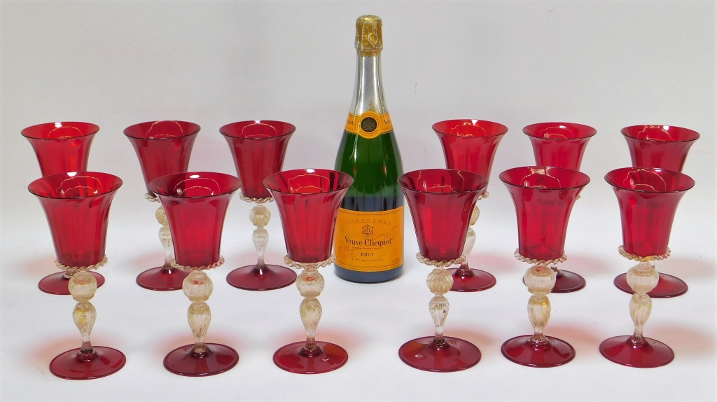 12PC VENETIAN RED AVENTURINE WINE