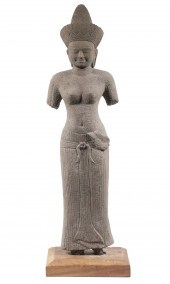 12TH C. KHMER BUFF STONE STAND