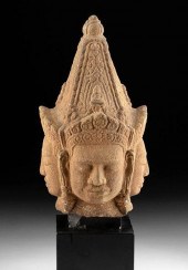 12TH C. KHMER SANDSTONE BRAHMA