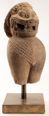 12TH C. KHMER SANDSTONE LION S