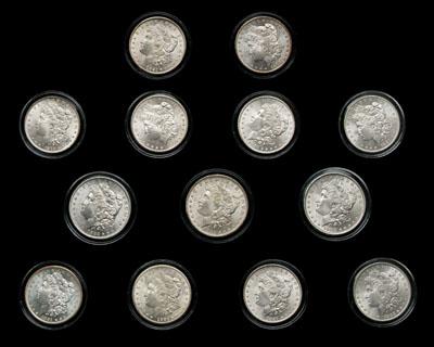 13 BU Morgan silver dollars: