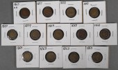 (13) ONE CENT PENNIES 1857-186