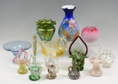 13 PC. ART GLASS VASE & BASKET