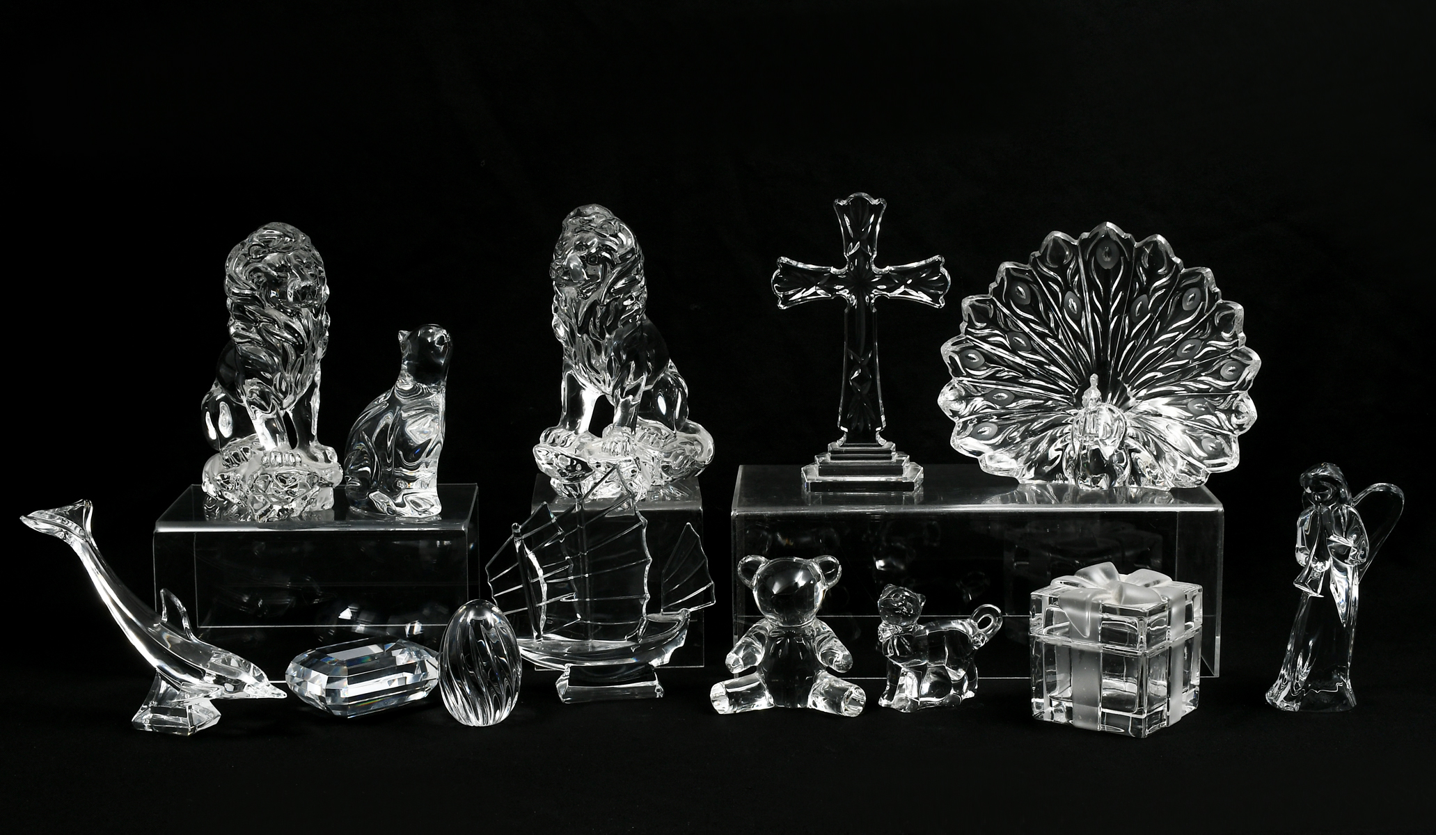 13-PC. COLLECTION OF GLASS FIGURES: