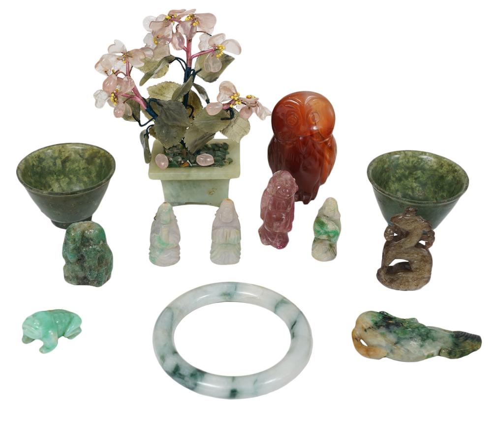 13 PC. JADE, CARNELIAN & TOURMALINE
