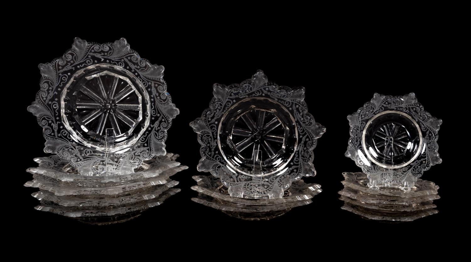 13 PCS, 19TH C ETCHED CRYSTAL