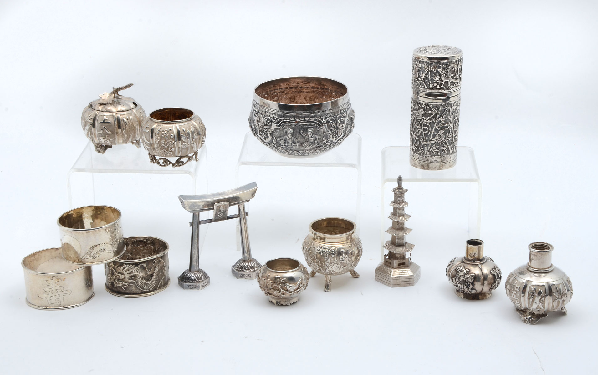 13 PIECE CHINESE SILVER COLLECTION: