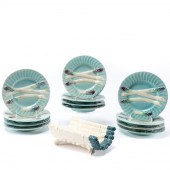 13 PIECES, MAJOLICA ASPARAGUS