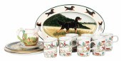 (13) Porcelain items, hunt sce