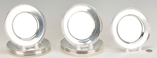 13 STERLING SILVER BREAD PLATES,