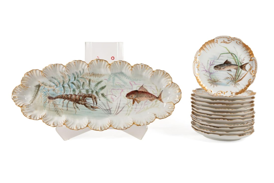 13PC LIMOGES PORCELAIN FISH