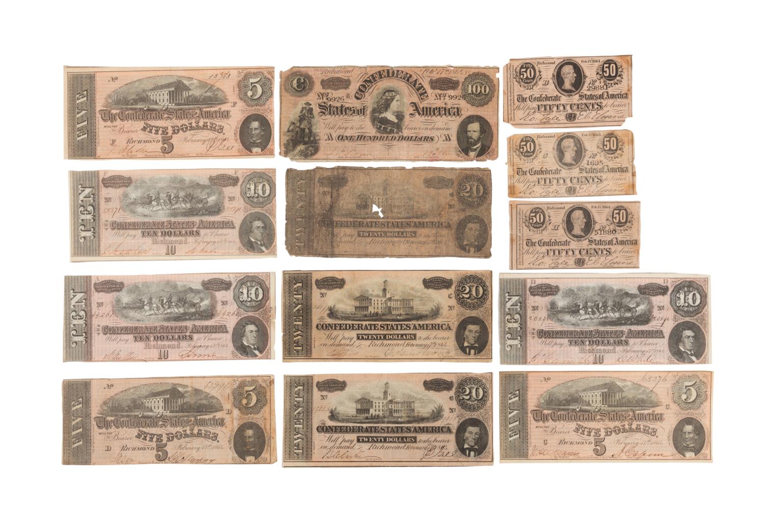 13PCS CONFEDERATE STATES CURRENCY