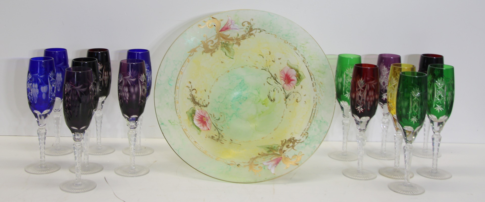 14 BOHEMIAN GLASS FLUTES TOGETHER