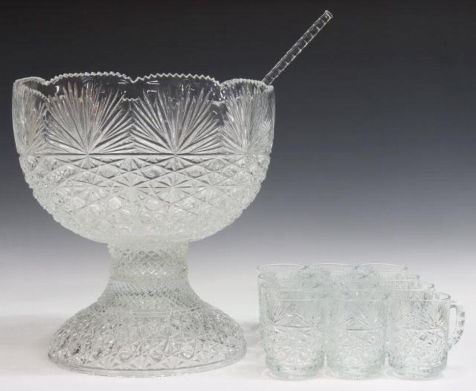 (14) CUT GLASS PEDESTAL PUNCH BOWL,