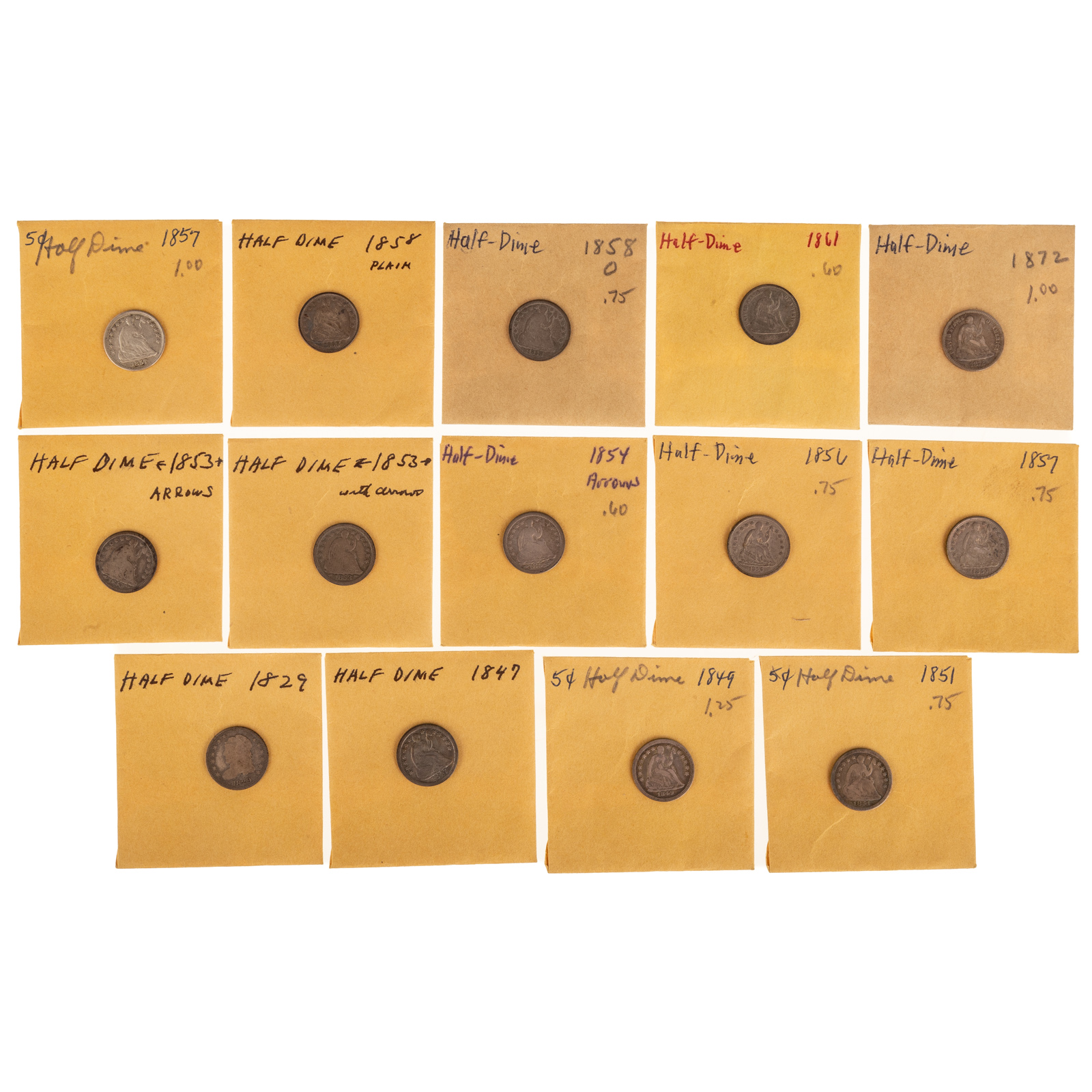 14 HALF DIMES 1829-1872 1829 Bust