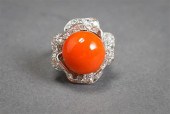 14-KARAT WHITE-GOLD, CORAL AND