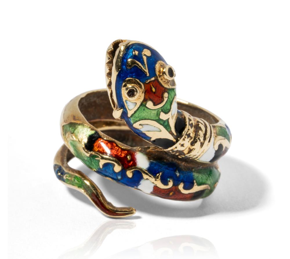 14 KARAT YELLOW GOLD ENAMEL SNAKE