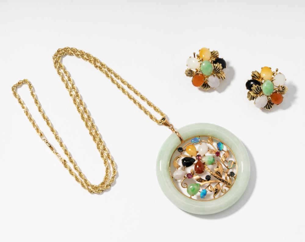 14 KARAT YELLOW GOLD JADE AND