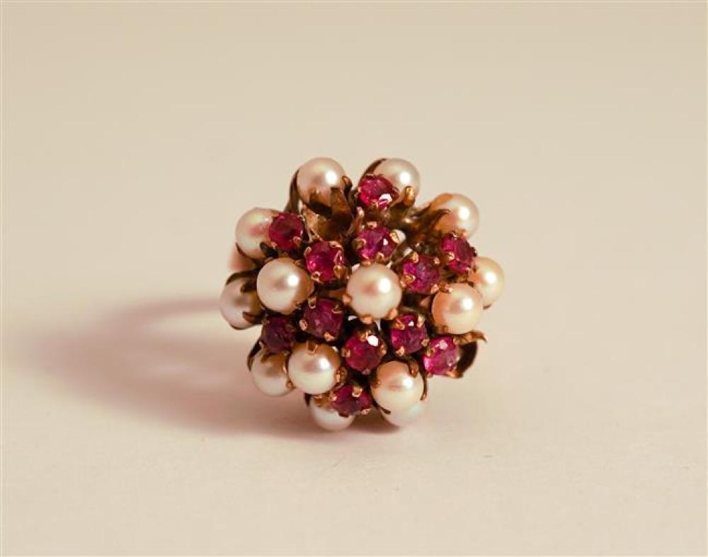 14-KARAT YELLOW-GOLD PEARL AND RUBY