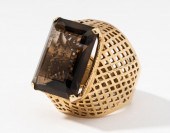 14 KARAT YELLOW GOLD SMOKY QUA