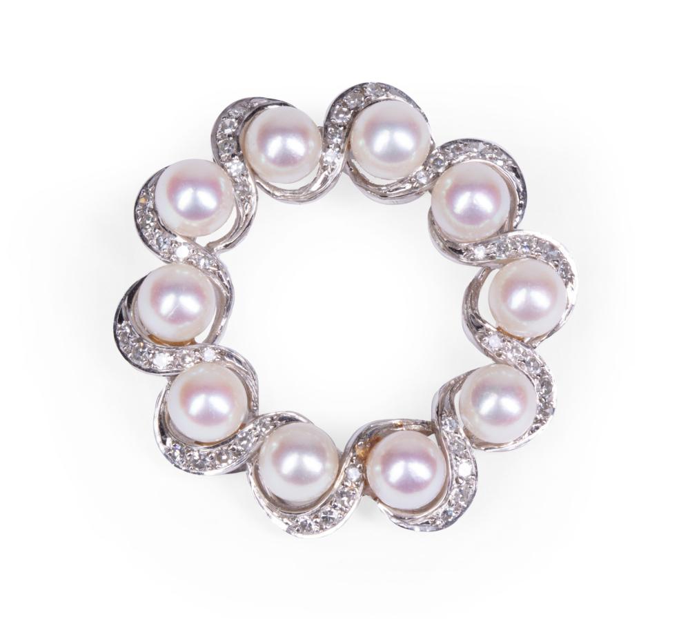14 KT. WHITE GOLD, PEARL AND
