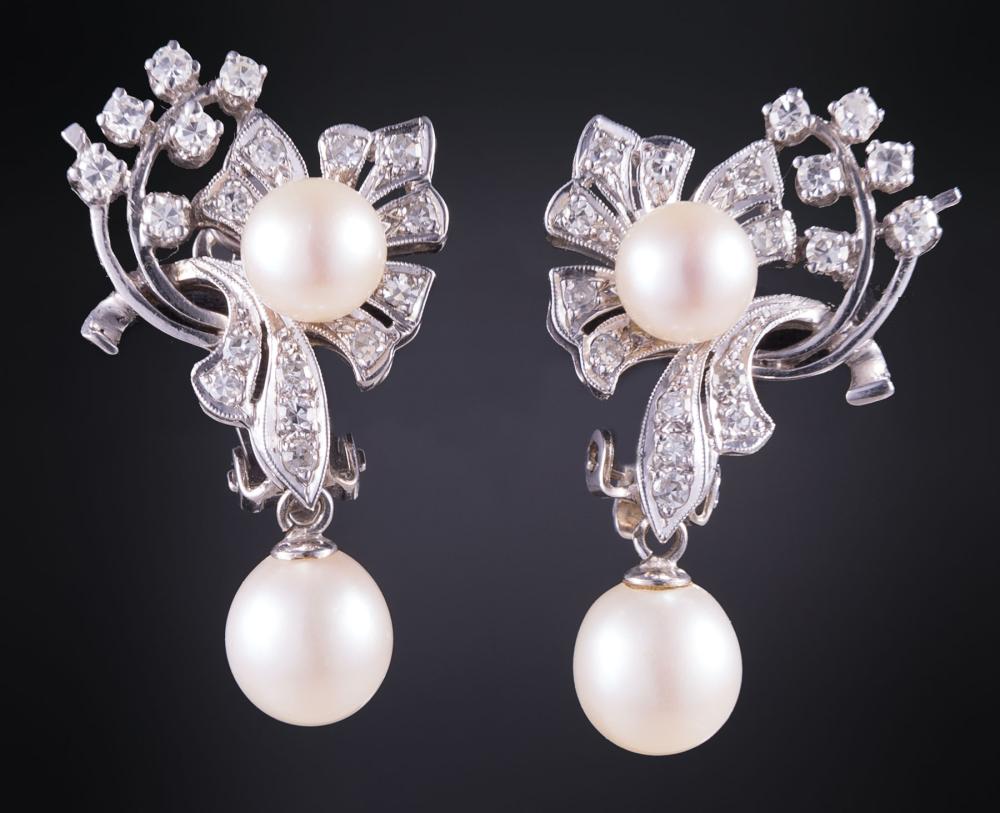 14 KT. WHITE GOLD, PEARL AND