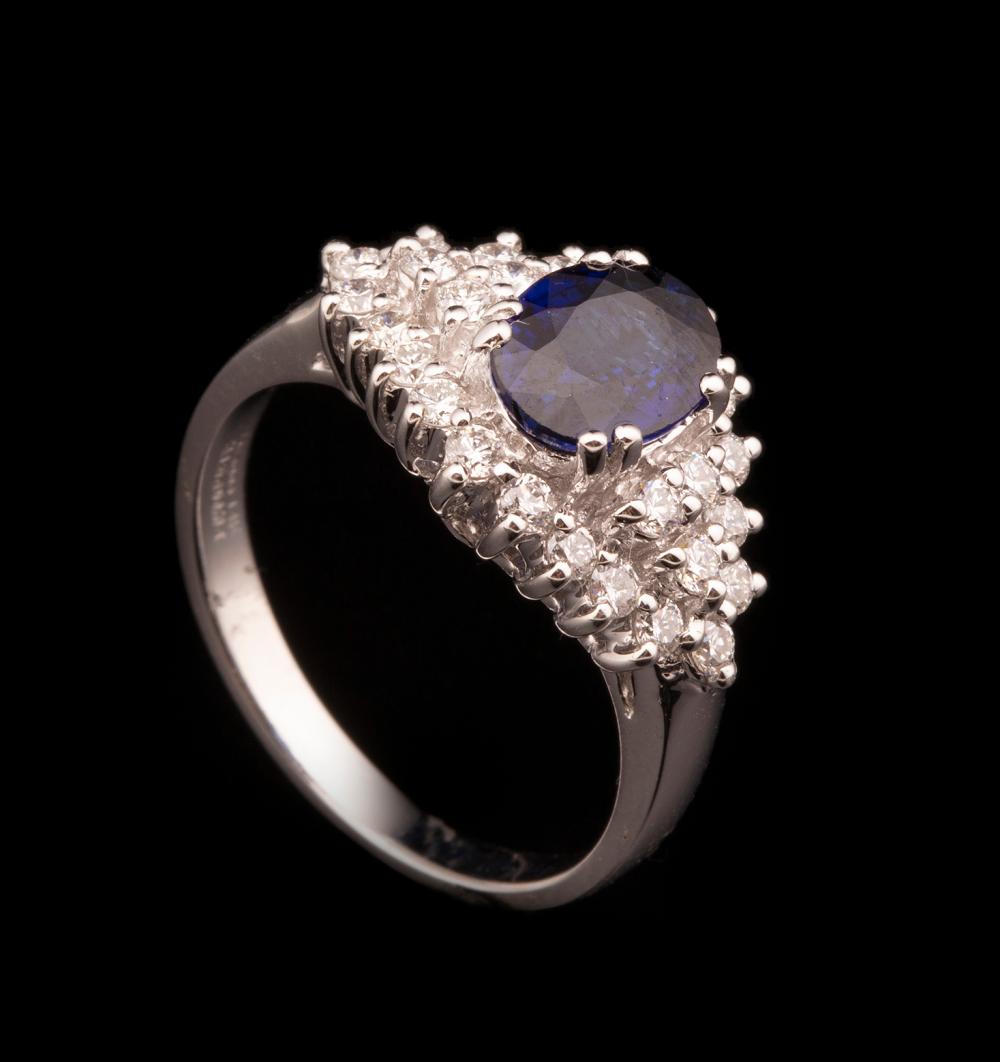 14 KT. WHITE GOLD, SAPPHIRE AND