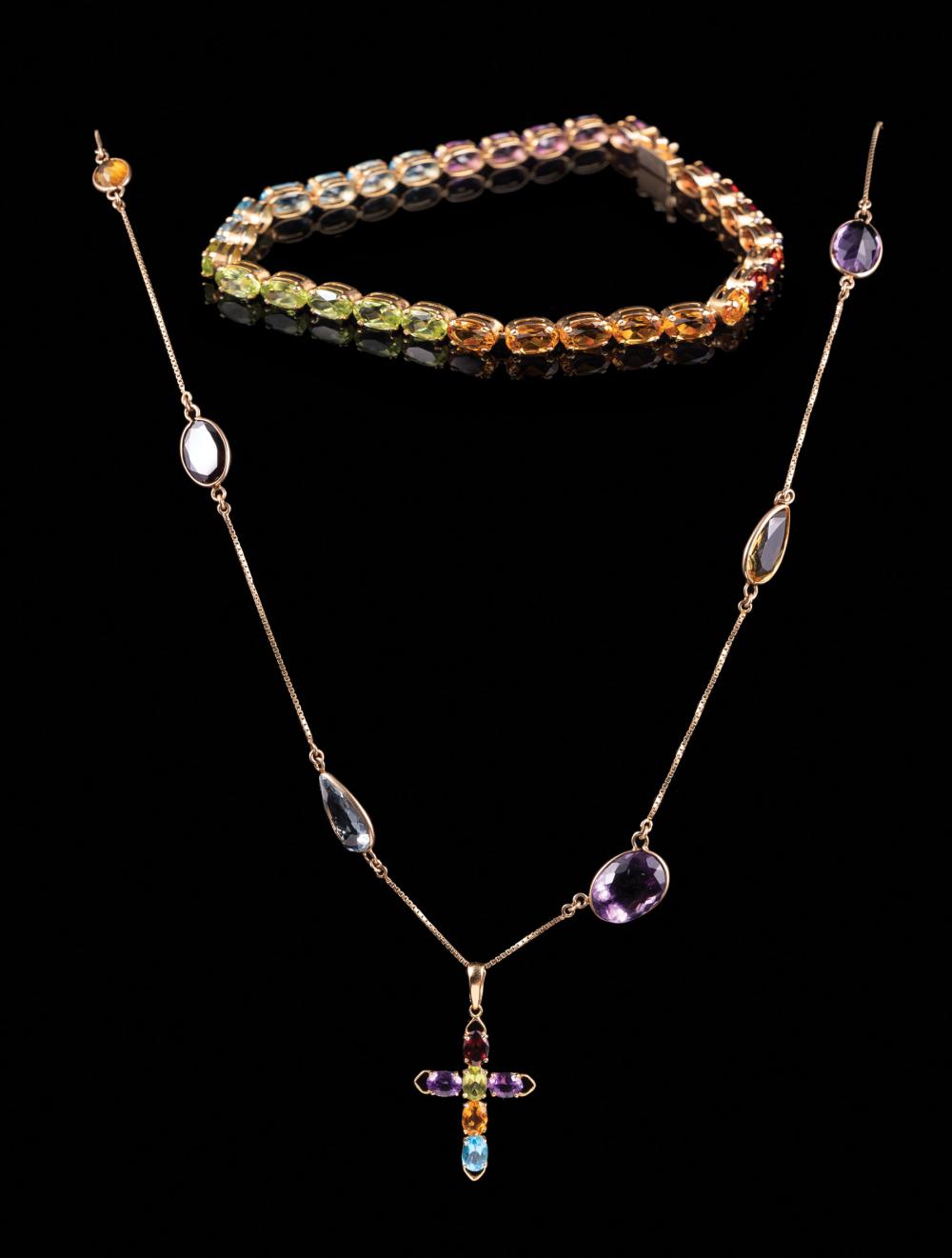 14 KT. YELLOW GOLD AND GEMSET CHAIN