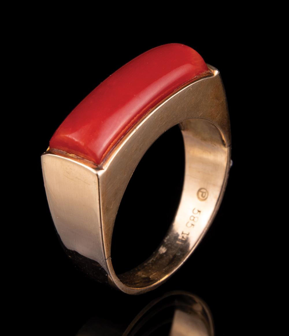 14 KT. YELLOW GOLD AND RED CORAL