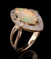 14 KT. YELLOW GOLD, OPAL AND D