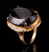 14 KT. YELLOW GOLD, SMOKEY QUA