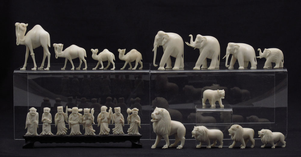 14 PC CARVED IVORY MENAGERIE: To