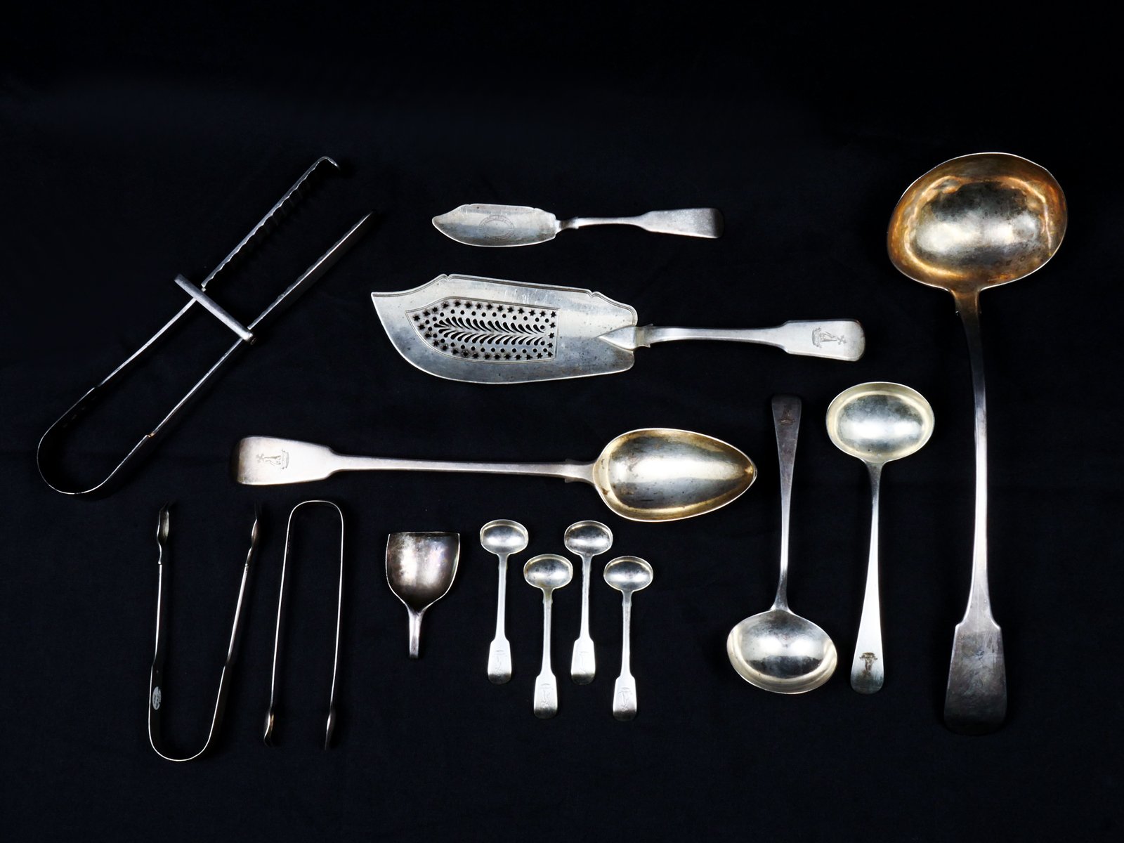 14 PC. EARLY ENGLISH SILVER SERVING