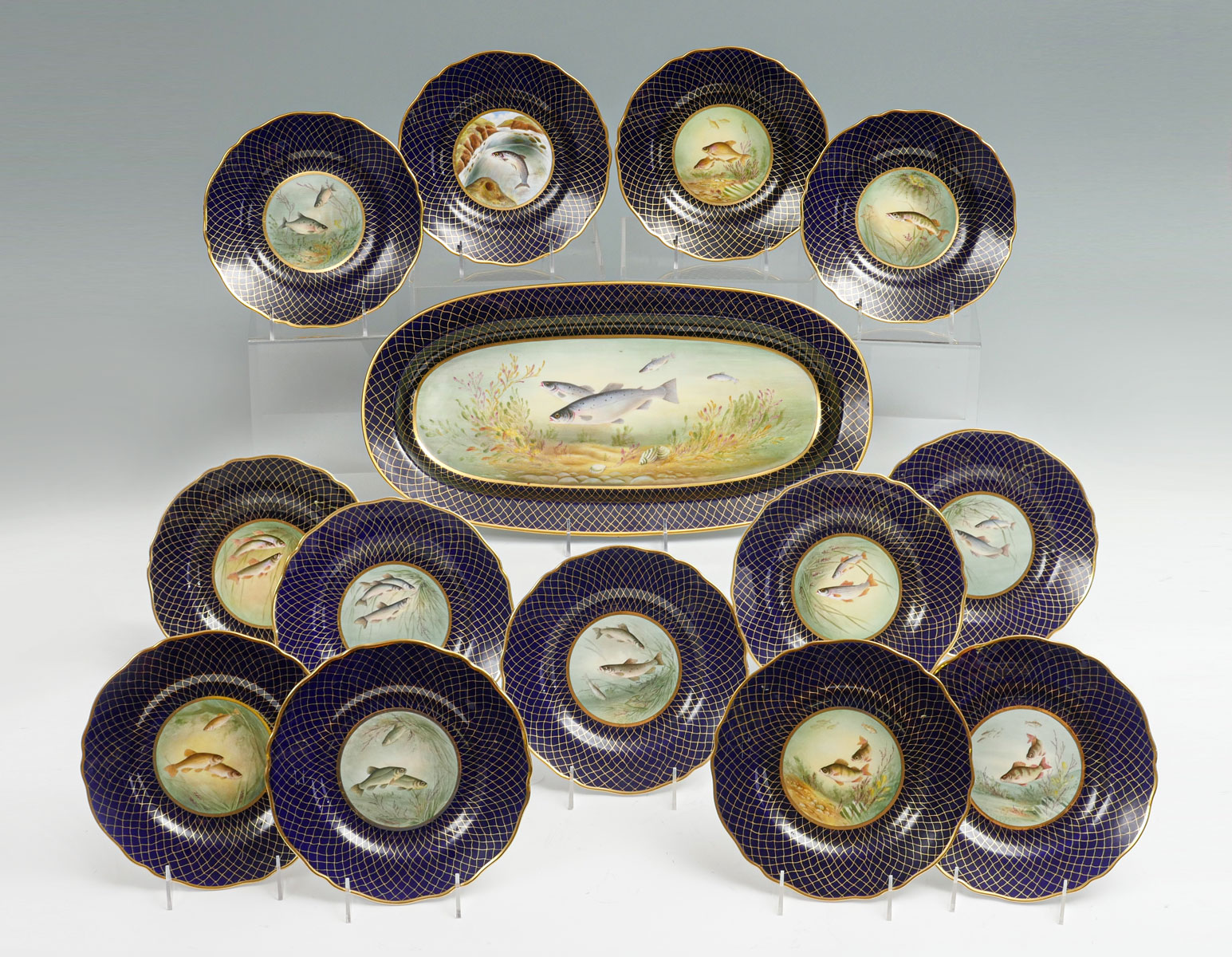 14 PC. SPODE PORCELAIN FISH SERVING