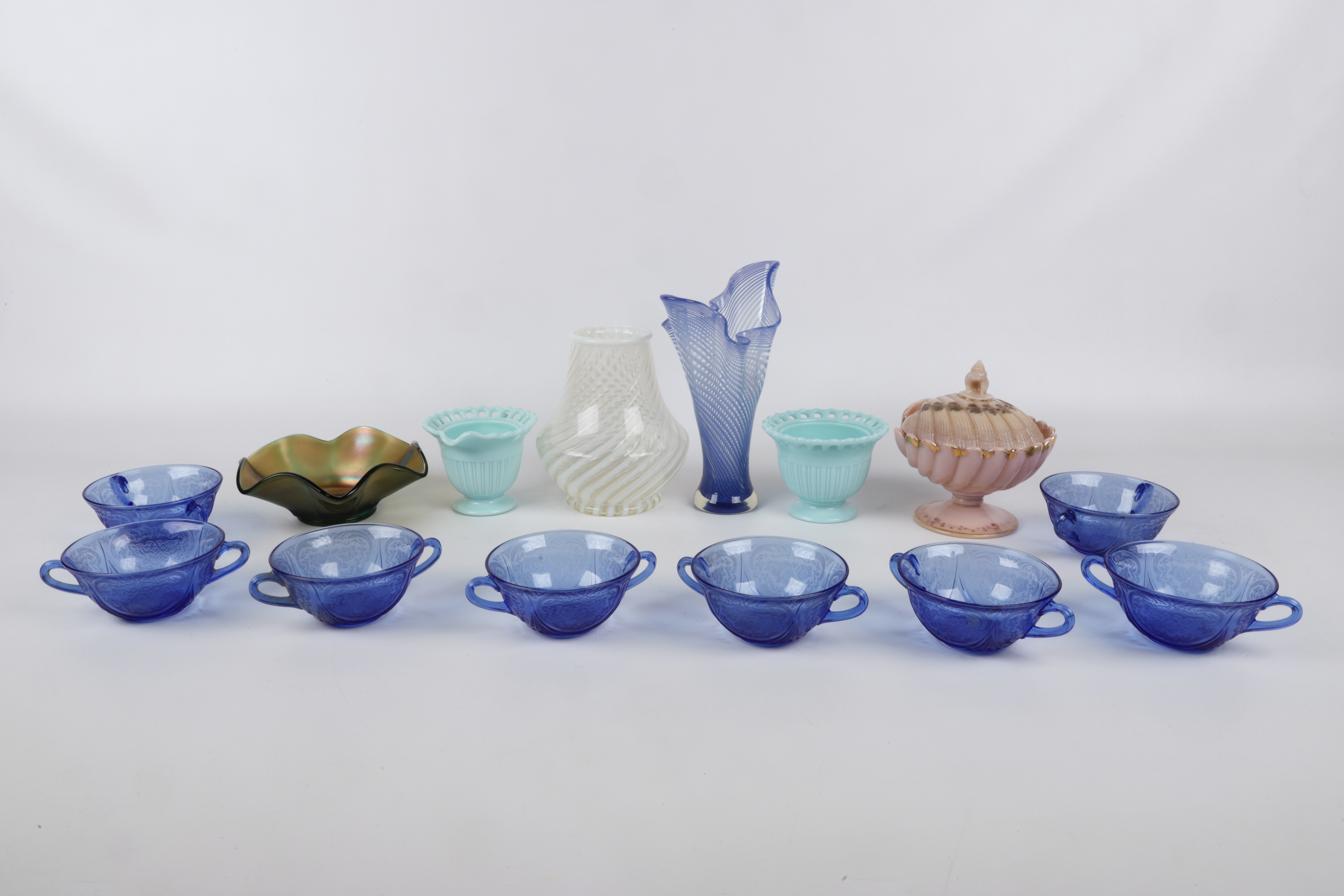 (14) Pcs colored glass, c/o