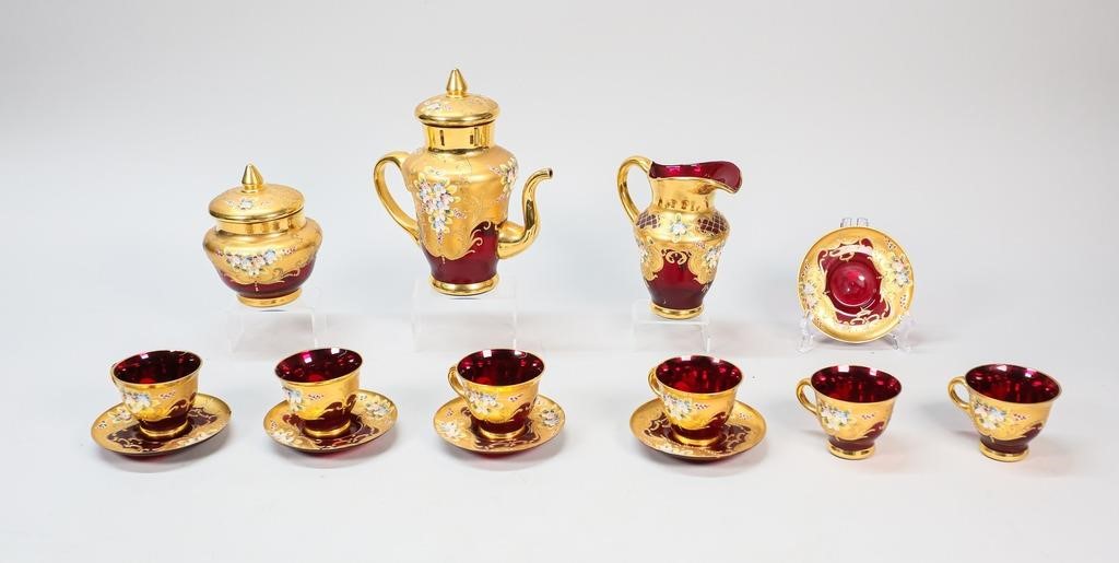 14 PIECE BOHEMIAN GLASS TEA SET14