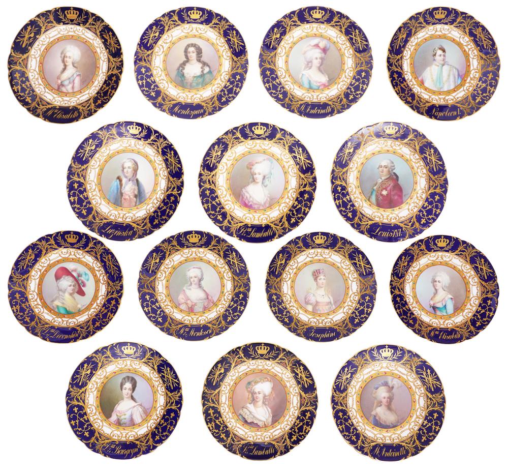 14 SEVRES STYLE COBALT & GILT