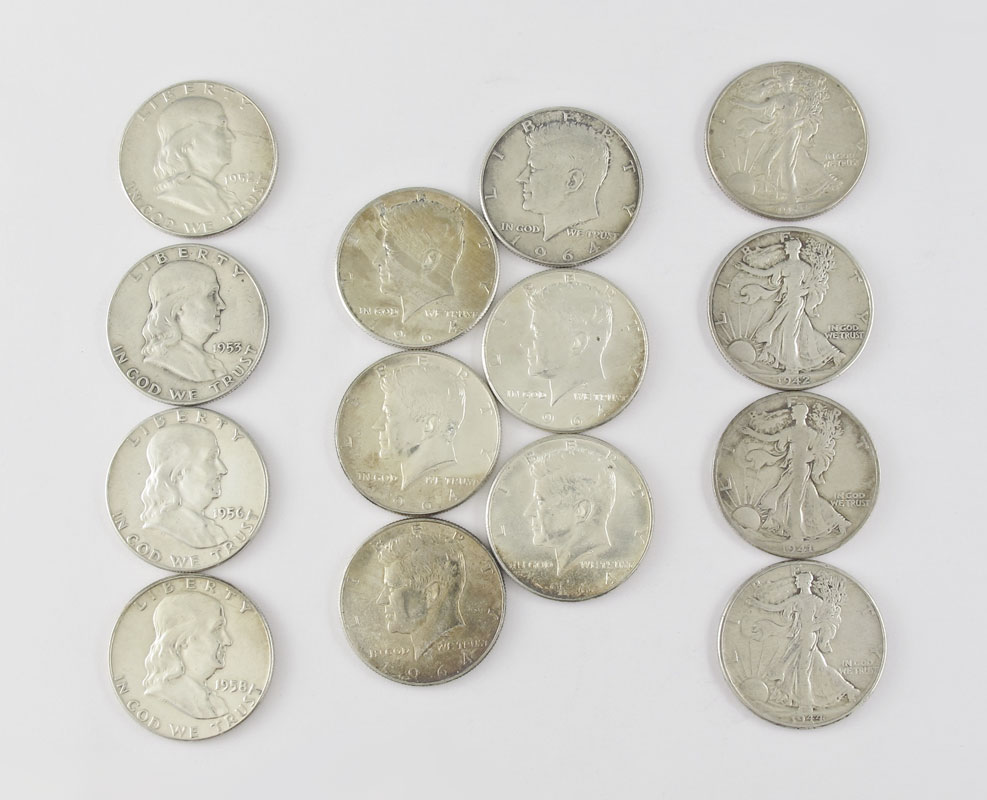 14 US SILVER HALF DOLLARS: To