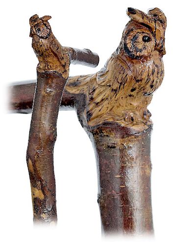 142. FOLK ART OWL CANE -CA. 1900