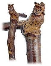 142. FOLK ART OWL CANE -CA. 19