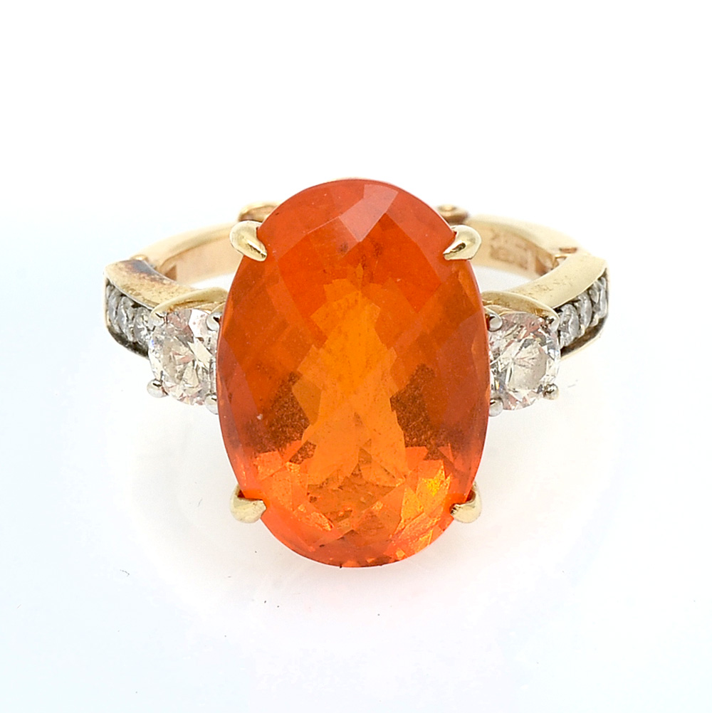 14K 7.61 CT ORANGE FIRE OPAL &