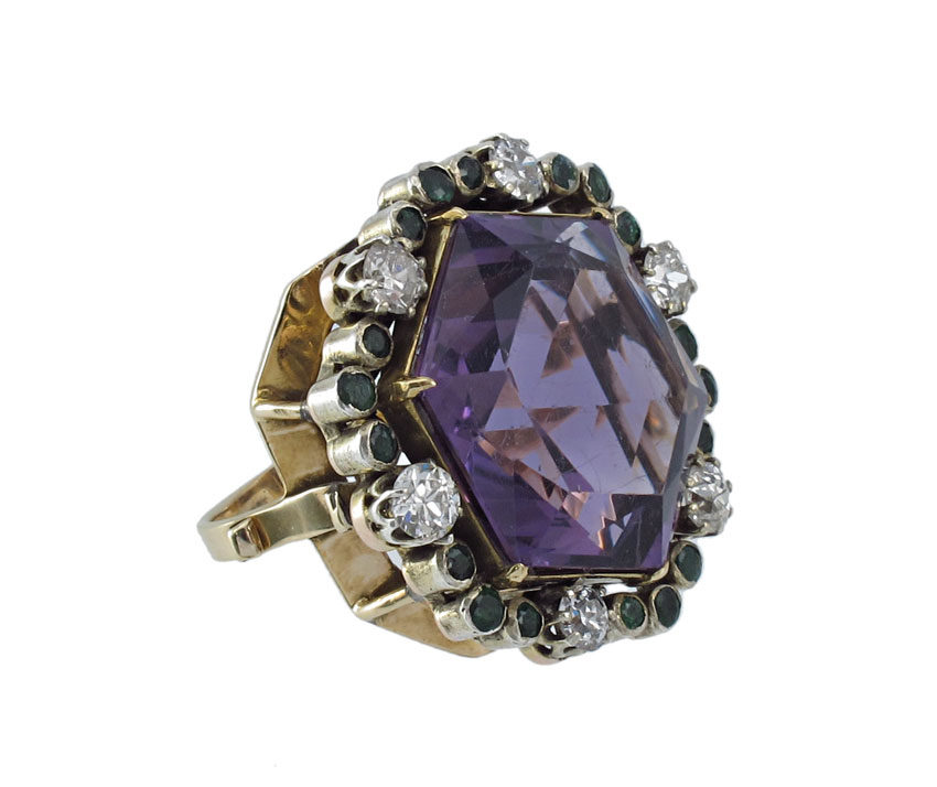 14K AMETHYST DIAMOND & EMERALD GOLD