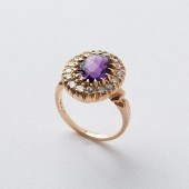 14K AMETHYST DIAMOND HALO RING