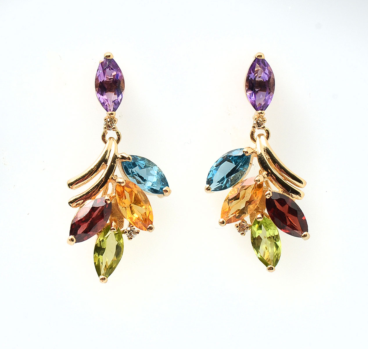 14K AMETHYST, GARNET, BLUE TOPAZ,