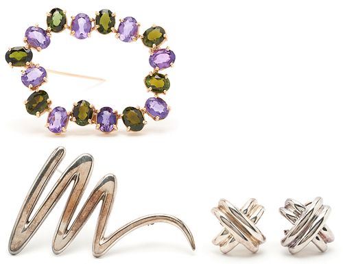 14K AMETHYST & PERIDOT BROOCH