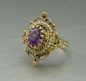 14K AMETHYST & SEED PEARL RING
