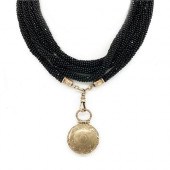 14K AND FRENCH JET BEADED VICT